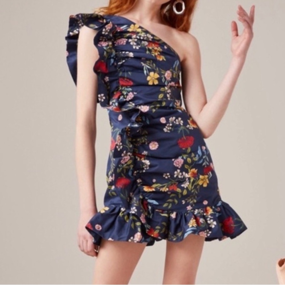 Cav Empt Floral One-Shoulder Mini Dress - Navy and Multicolor